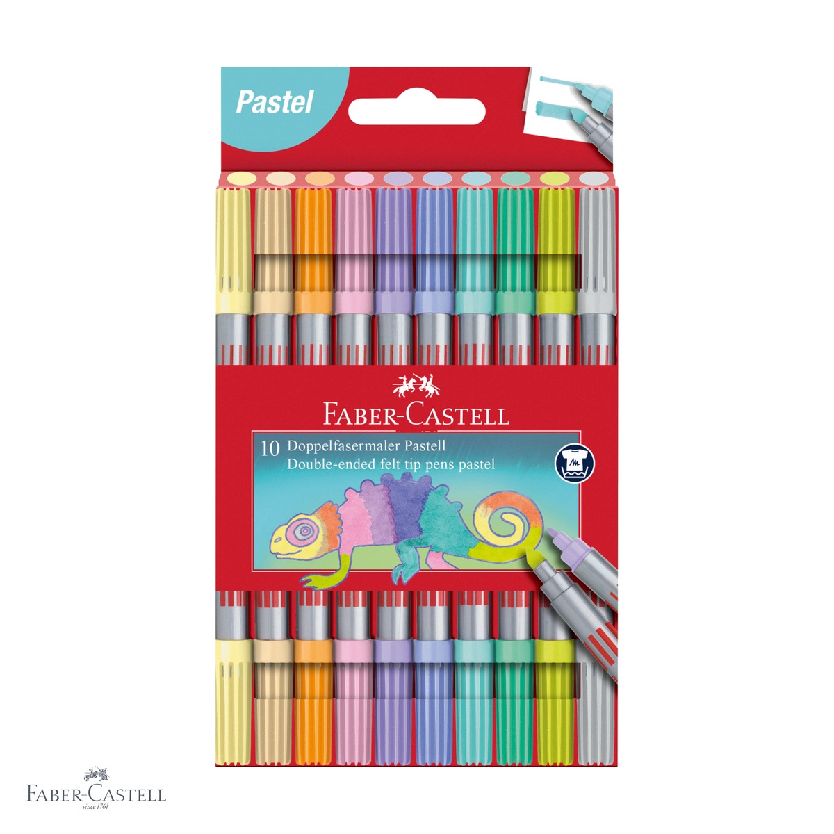 Carioci - Set 10 carioci pastel cu 2 capete Faber-Castell, cerneala pe baza de apa, pentru colorat si desen