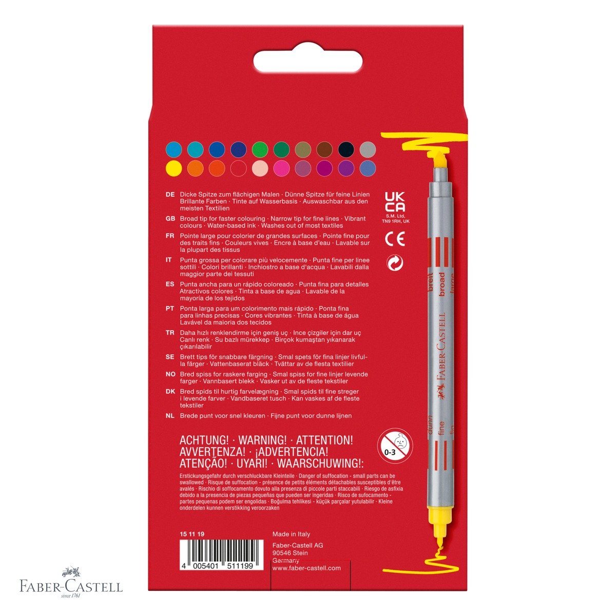 Set 20 carioci cu 2 capete Faber-Castell, varf gros si subtire, cerneala pe baza de apa, pentru copii [3]