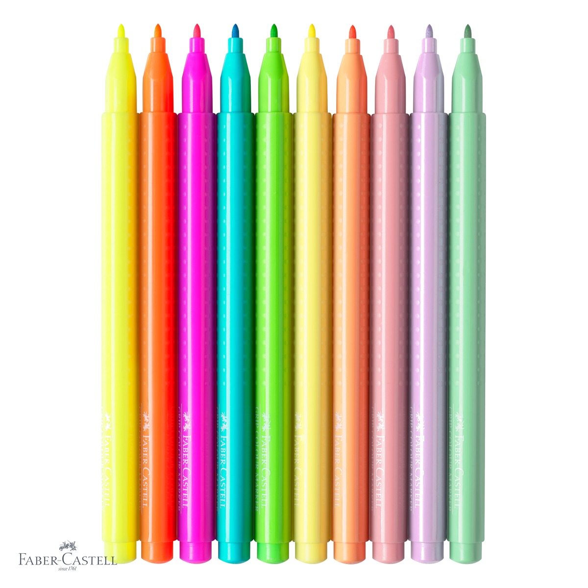Set 10 carioci pastel si neon Faber-Castell Grip, forma ergonomica triunghiulara, pentru copii si scolari [3]