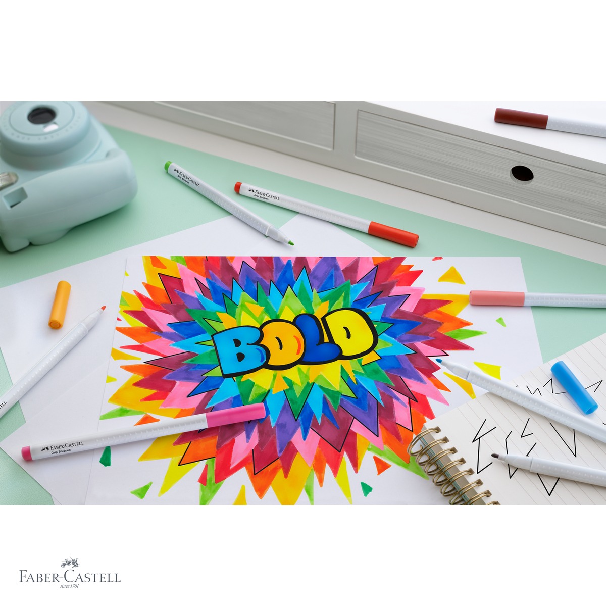 Set 10 carioci Faber-Castell Grip Boldpen, varf lat, forma triunghiulara ergonomica, pentru copii [3]