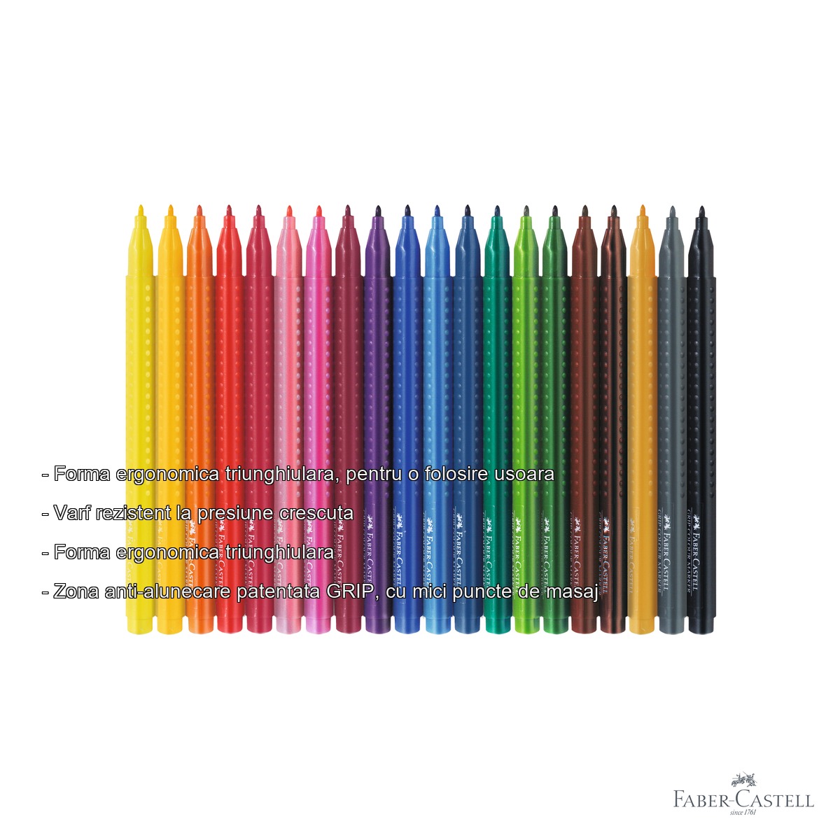 Set 20 carioci Faber-Castell Grip, forma ergonomica triunghiulara, cerneala pe baza de apa, pentru copii [1]
