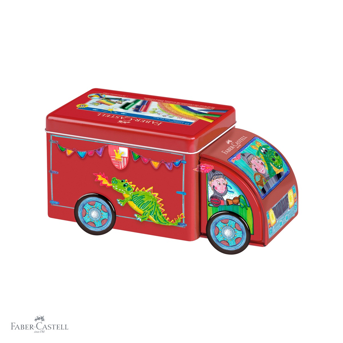 Carioci - Set 33 carioci Connector Faber-Castell in camion metalic, cerneala pe baza de apa, pentru copii