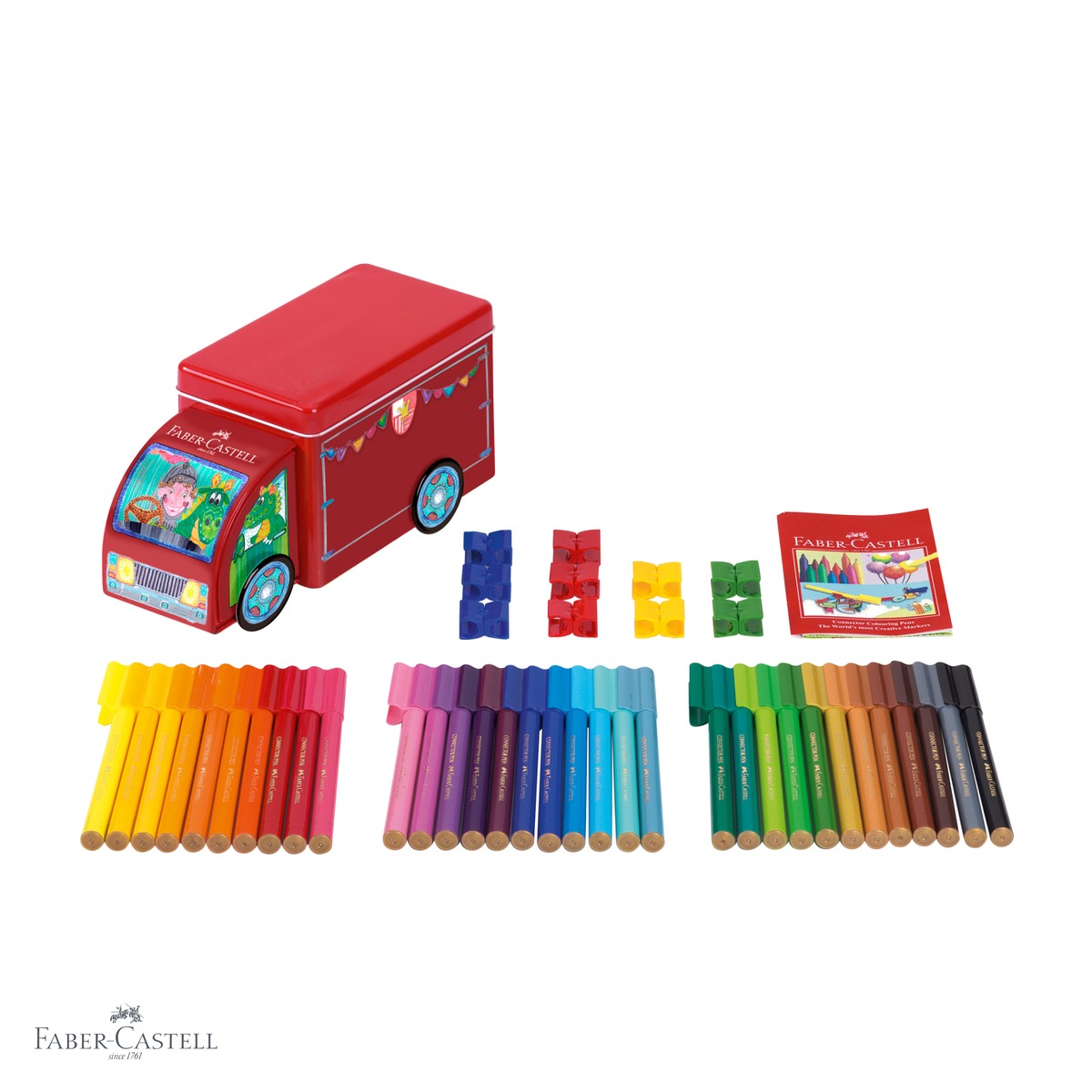 Set 33 carioci Connector Faber-Castell in camion metalic, cerneala pe baza de apa, pentru copii [3]