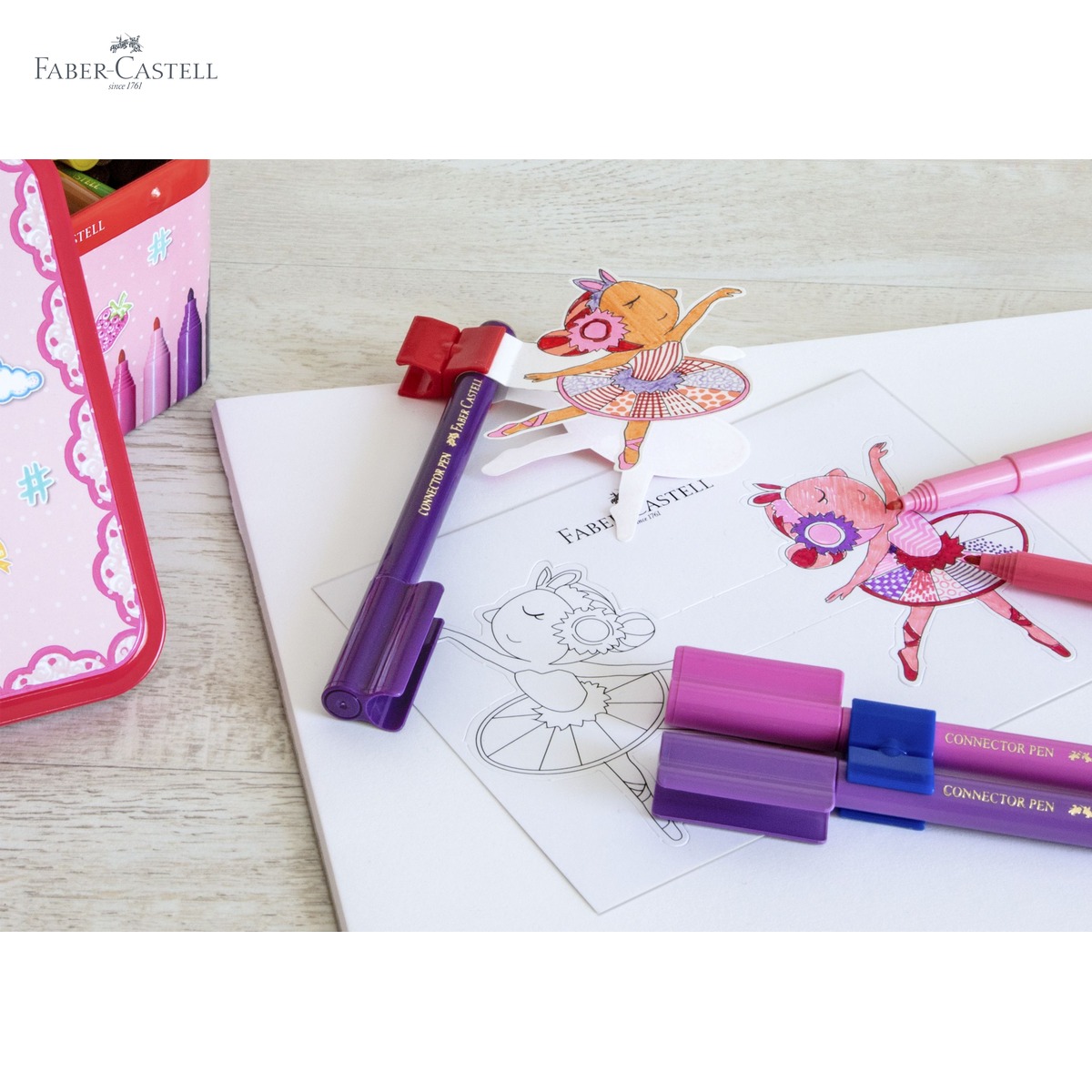 Set 33 carioci Faber-Castell Connector Ballerina, cutie metalica, cerneala pe baza de apa, pentru copii [4]