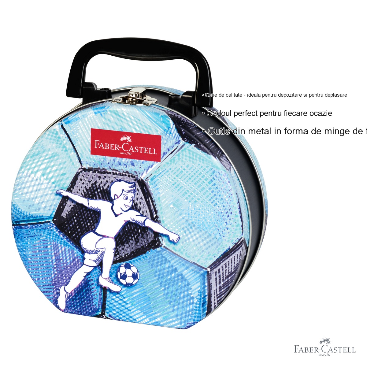Set 33 carioci Connector Faber-Castell, cutie metalica minge de fotbal, culori intense pentru copii [2]