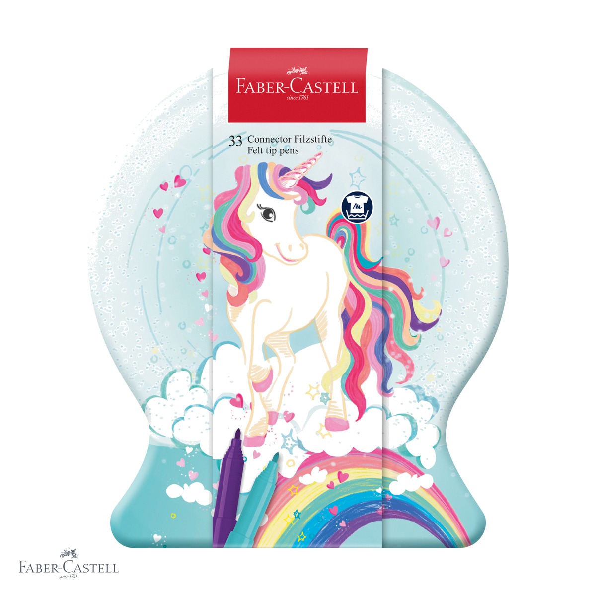Carioci - Set 33 carioci Faber-Castell Connector, editie speciala Unicorni, cutie metalica, pentru copii