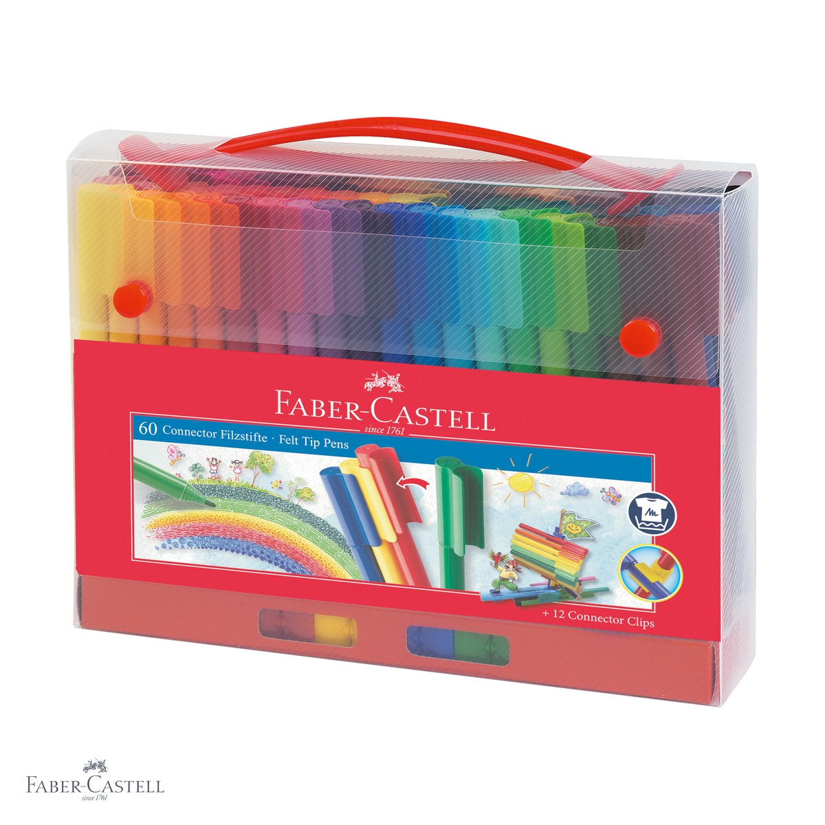 Carioci - Set 60 carioci Faber-Castell Connector cu geanta cadou, cerneala pe baza de apa, pentru copii