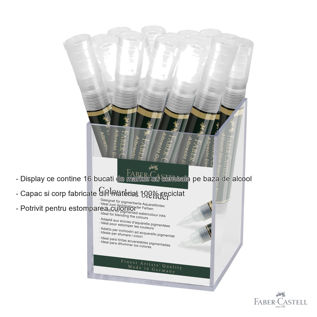 Display 16 markere blender Faber-Castell Albrecht Durer, varf pensula si fineliner, pentru estompare culori [1]