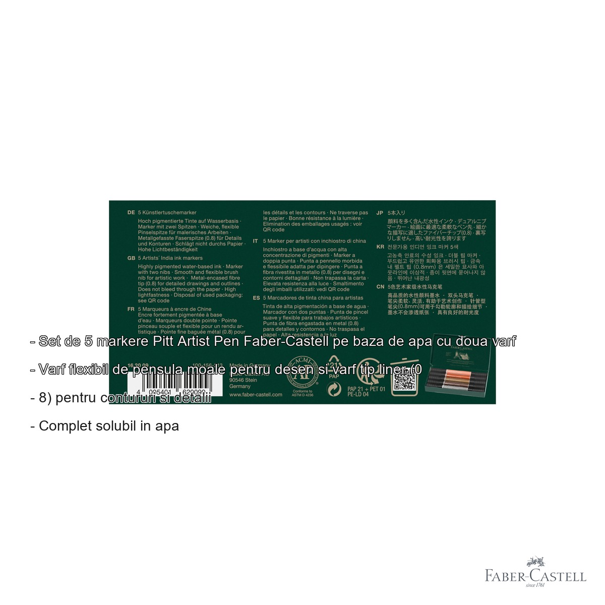 Set 5 markere duale Faber-Castell Pitt Artist Pen, varf pensula si liner, pentru portret si ilustratie [1]