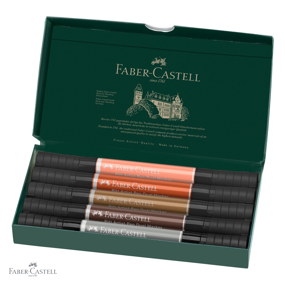 Set 5 markere duale Faber-Castell Pitt Artist Pen, varf pensula si liner, pentru portret si ilustratie [3]