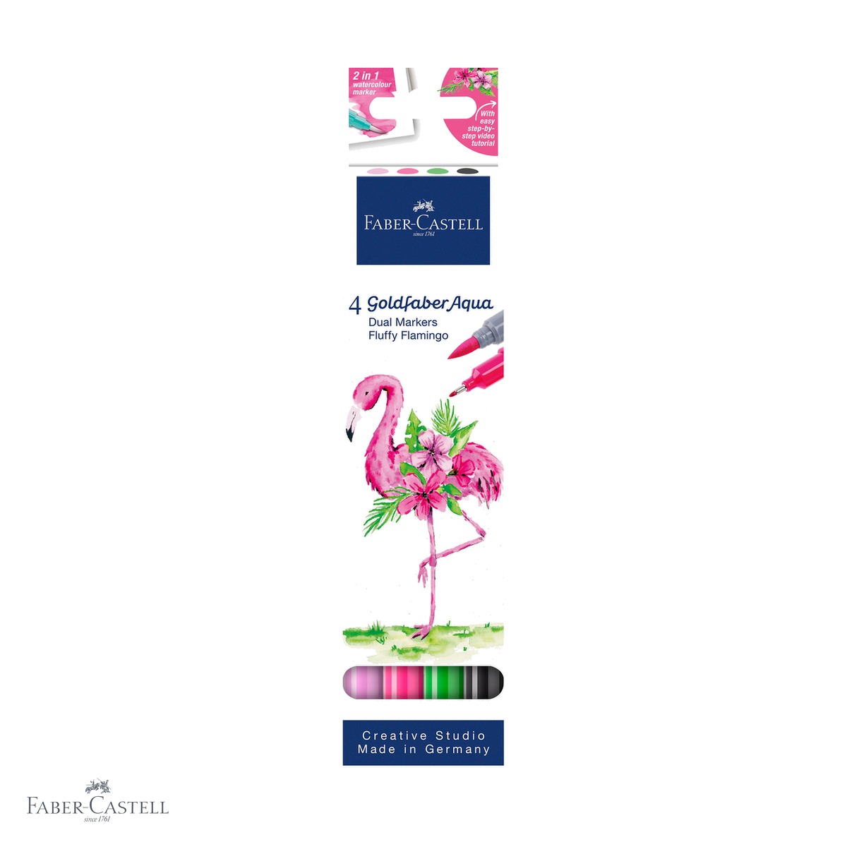 Markere - Set 4 markere solubile cu 2 capete Faber-Castell Goldfaber, colectia Tropical, pentru arta si ilustratie