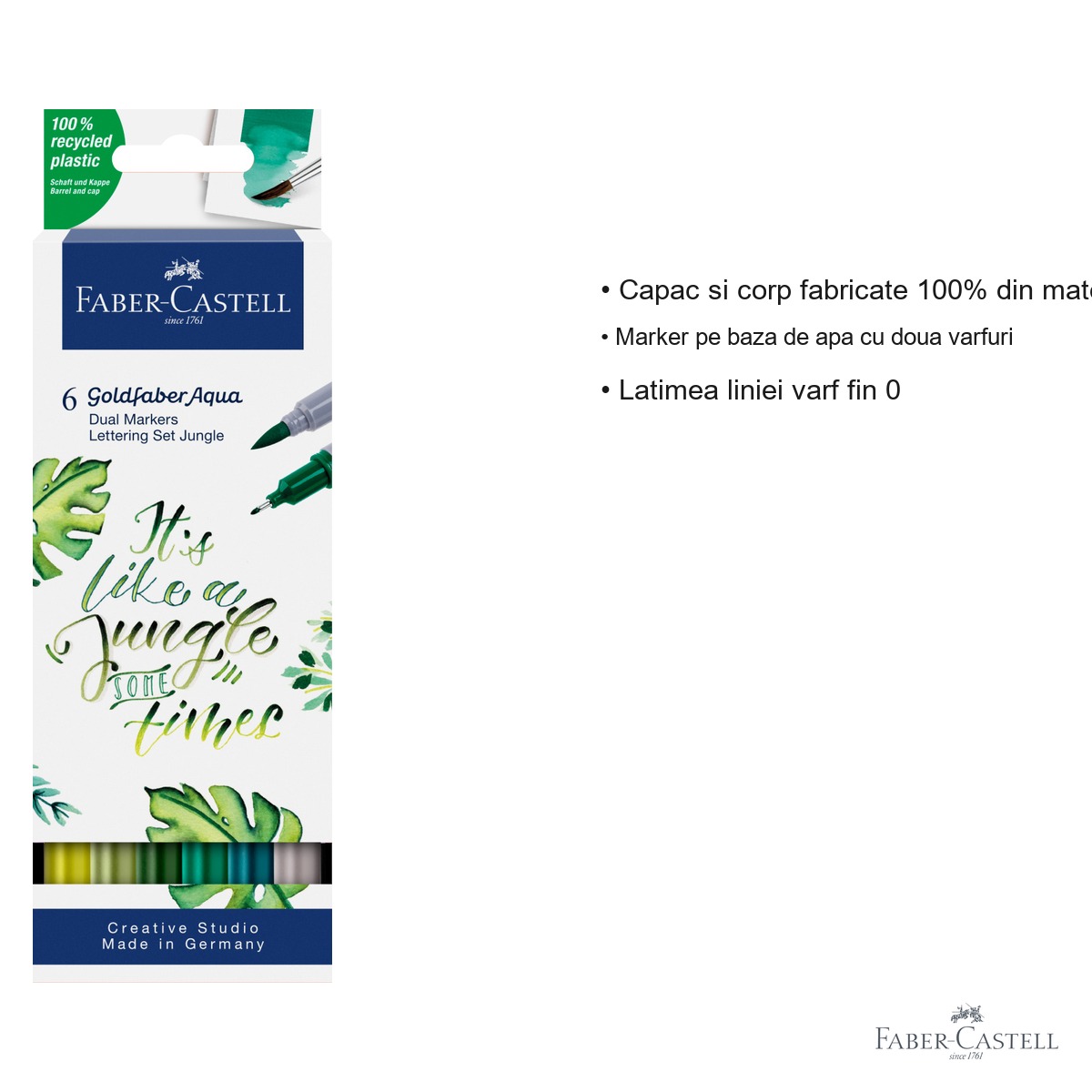 Set 6 markere solubile cu 2 capete Faber-Castell Goldfaber Lettering Jungle, varf pensula si varf fin, pentru desen si caligrafie [2]