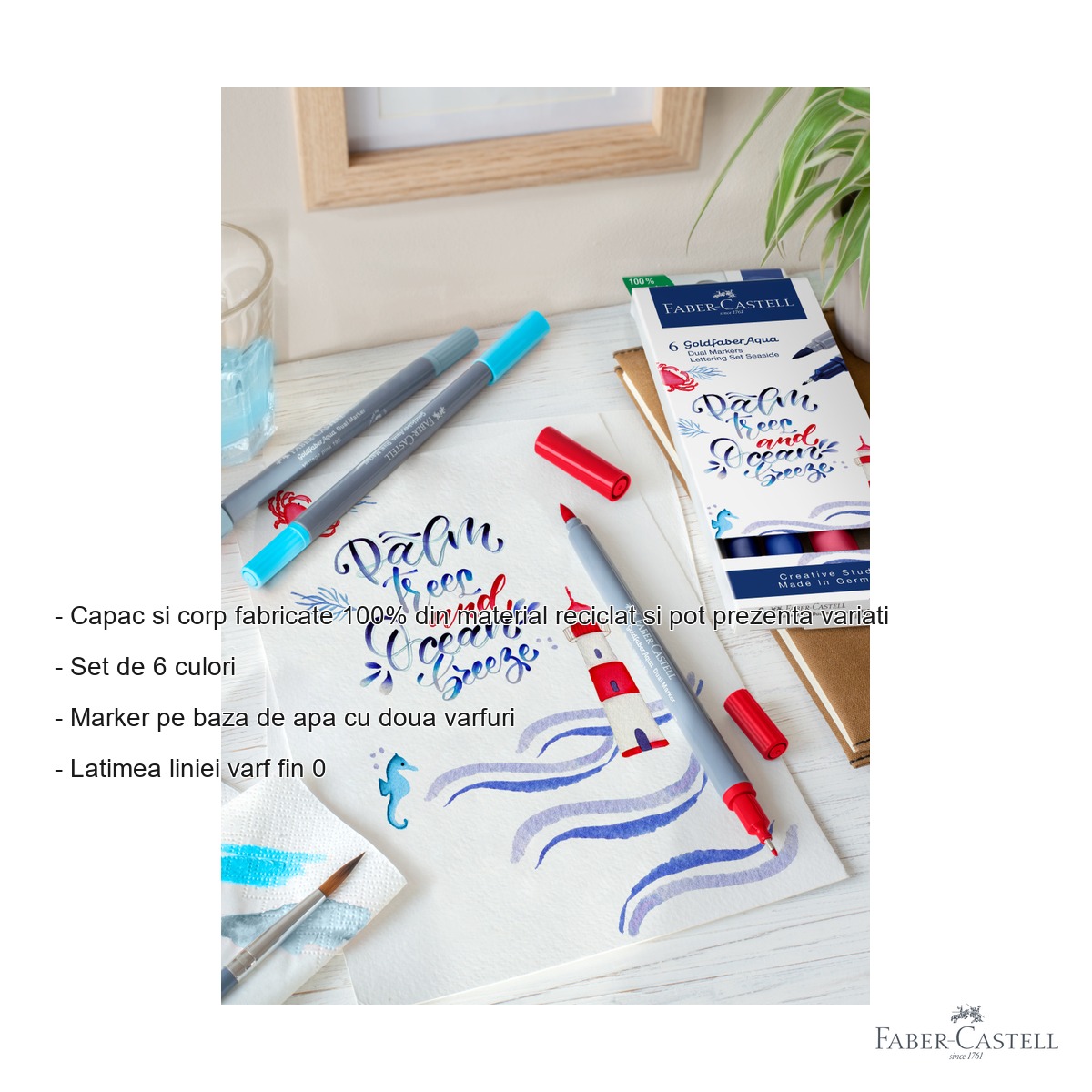 Set 6 markere solubile cu 2 capete Faber-Castell Goldfaber, lettering si desen artistic [1]
