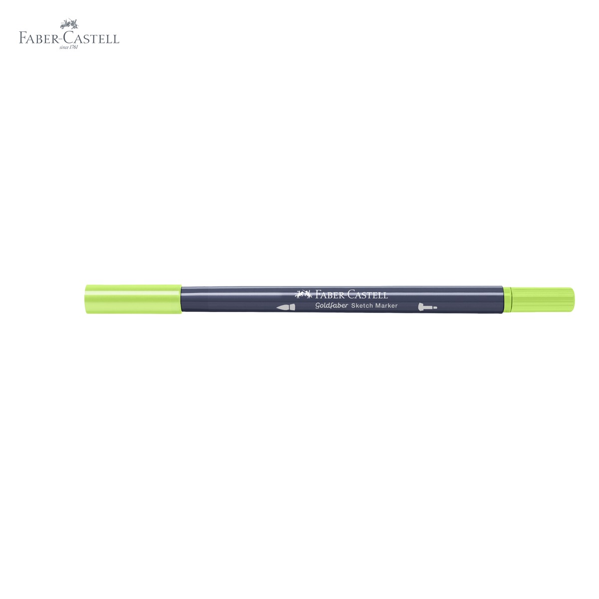 Marker cu doua capete Faber-Castell Goldfaber, cerneala alcool, galben lime 207, pensula flexibila si fineliner, pentru desen artistic [4]