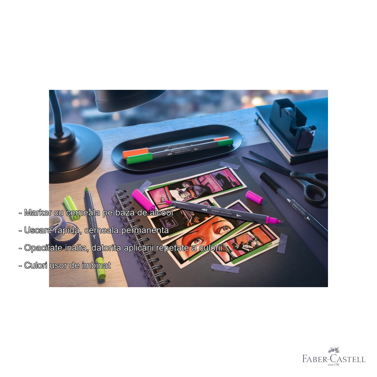 Marker cu 2 capete Faber-Castell Goldfaber, gri neutru II 332, pensula si fineliner, pentru desen artistic [1]