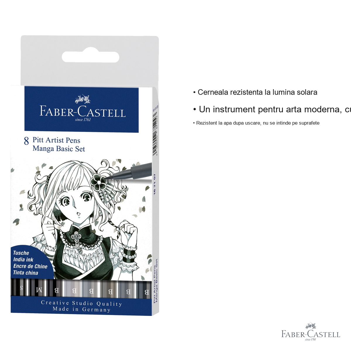 Set 8 markere Pitt Artist Pen Manga Faber-Castell, nuante gri si negru, varf pensula, pentru desen manga si schite [2]