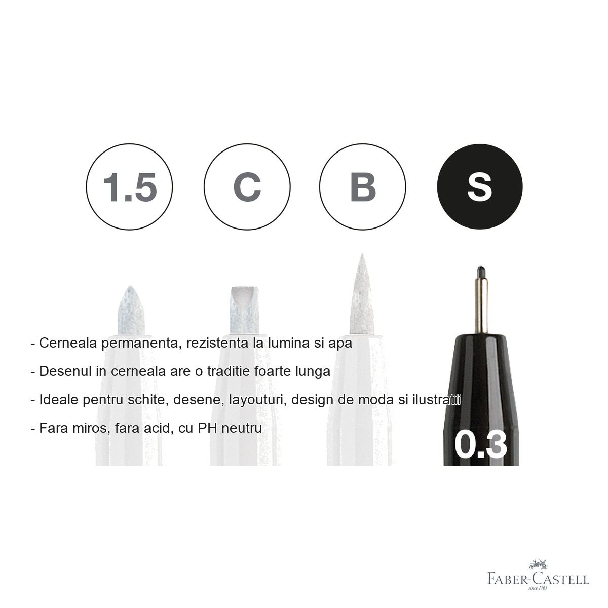 Set 4 markere Pitt Artist Pen Faber-Castell, varf pensula si caligrafic, alb si negru, pentru ilustratie si design [1]