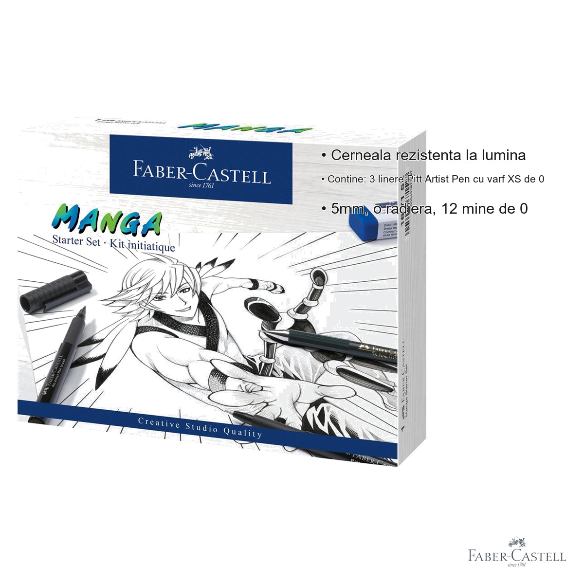 Set manga pentru incepatori Faber-Castell Pitt Artist Pen, cu linere, creion mecanic si manechin, pentru desen manga si ilustratie [2]