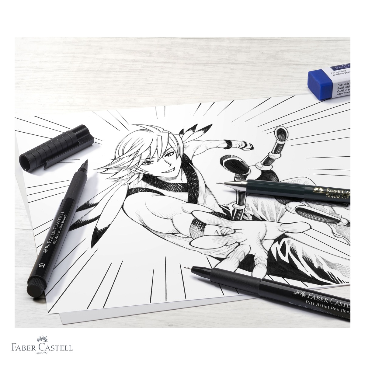 Set manga pentru incepatori Faber-Castell Pitt Artist Pen, cu linere, creion mecanic si manechin, pentru desen manga si ilustratie [3]
