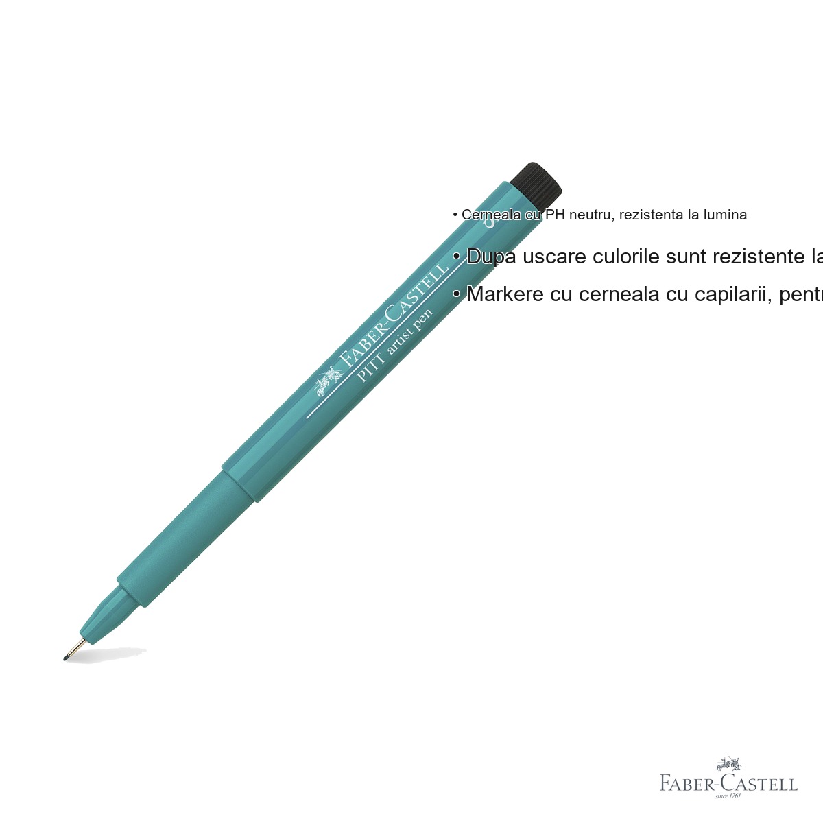 Marker Faber-Castell Pitt Artist Pen, varf subtire 0.3 mm, cerneala verde cobalt rezistenta la apa, pentru schite si desen artistic [2]