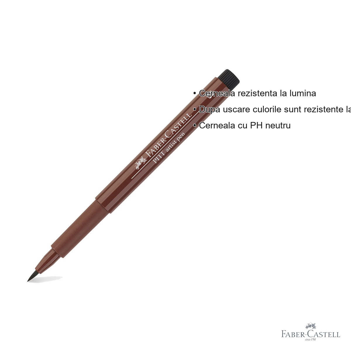 Marker tip pensula Faber-Castell Pitt Artist Pen, cerneala maro roscat rezistenta la apa, pentru artisti si designeri [2]