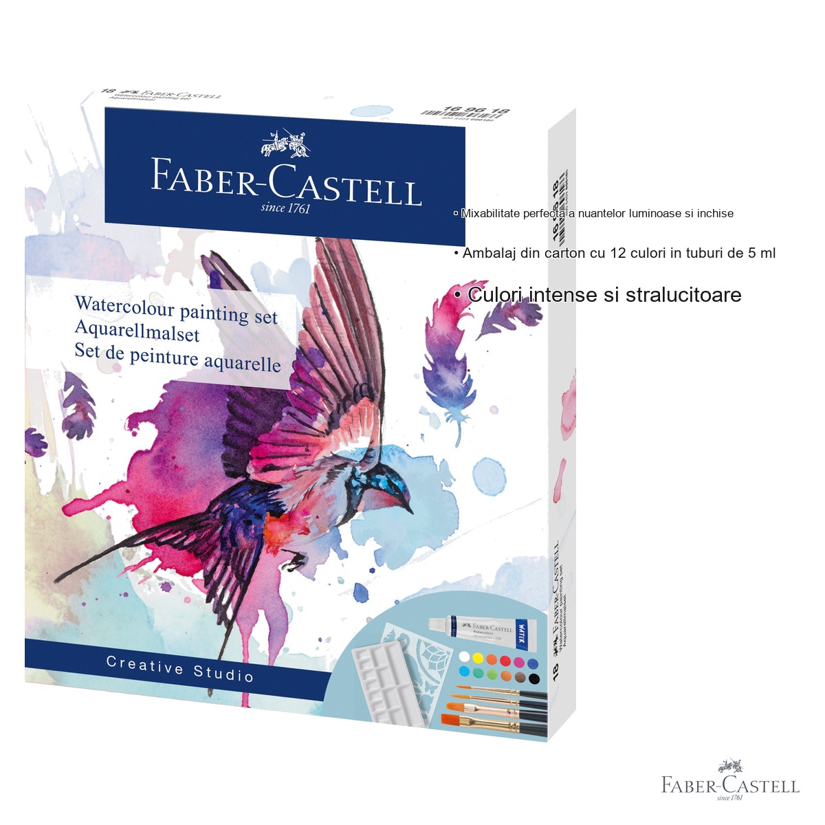 Set creativ tempera Faber-Castell, 18 piese, 12 culori x 5 ml cu pensule si sablon, pentru copii [2]
