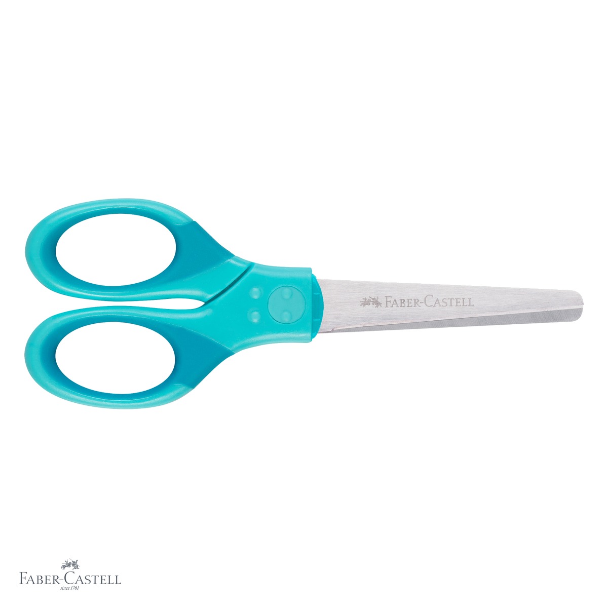 Foarfeca scolara Faber-Castell Grip, protectie lama, varf rotunjit, turcoaz, pentru copii dreptaci si stangaci [3]