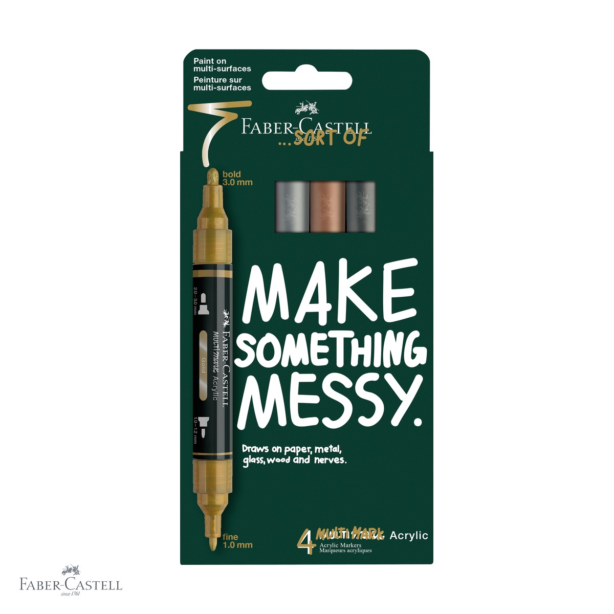 Markere - Set 4 markere acrilice metalizate Faber-Castell Multimark, varf dublu, pentru suprafete multiple