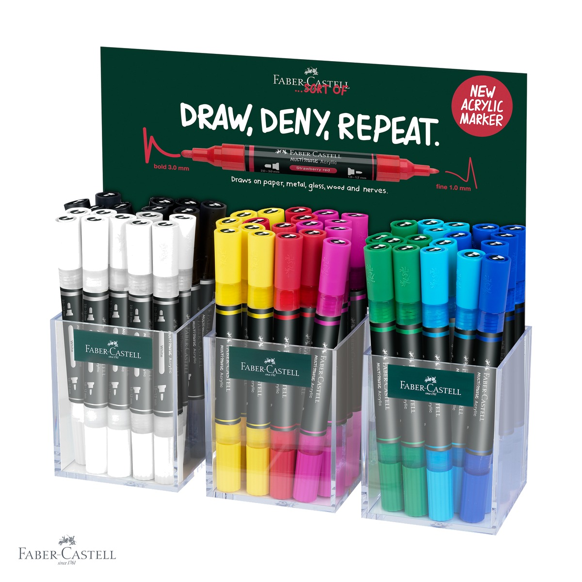 Markere - Display 54 markere acrilice Faber-Castell Multimark, varf dublu, pentru suprafete multiple