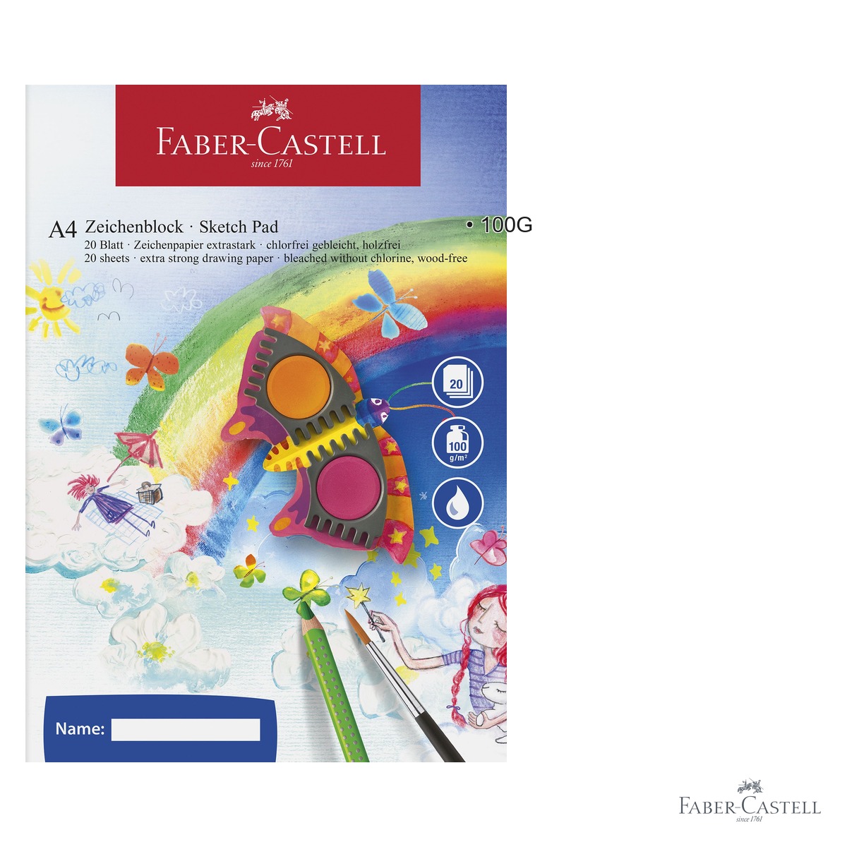 Bloc desen A4 Faber-Castell, 20 file hartie 100g/mp, pentru acuarela si desen artistic [2]