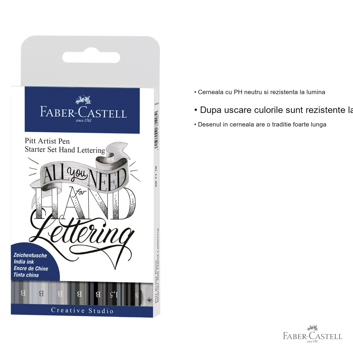 Set caligrafic Pitt Artist Pen Faber-Castell, 8 piese, markere pensula si fineliner, pentru incepatori in desen si arta grafica [2]