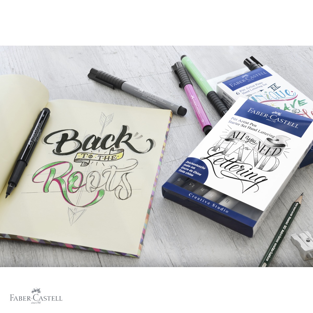 Set caligrafic Pitt Artist Pen Faber-Castell, 8 piese, markere pensula si fineliner, pentru incepatori in desen si arta grafica [3]