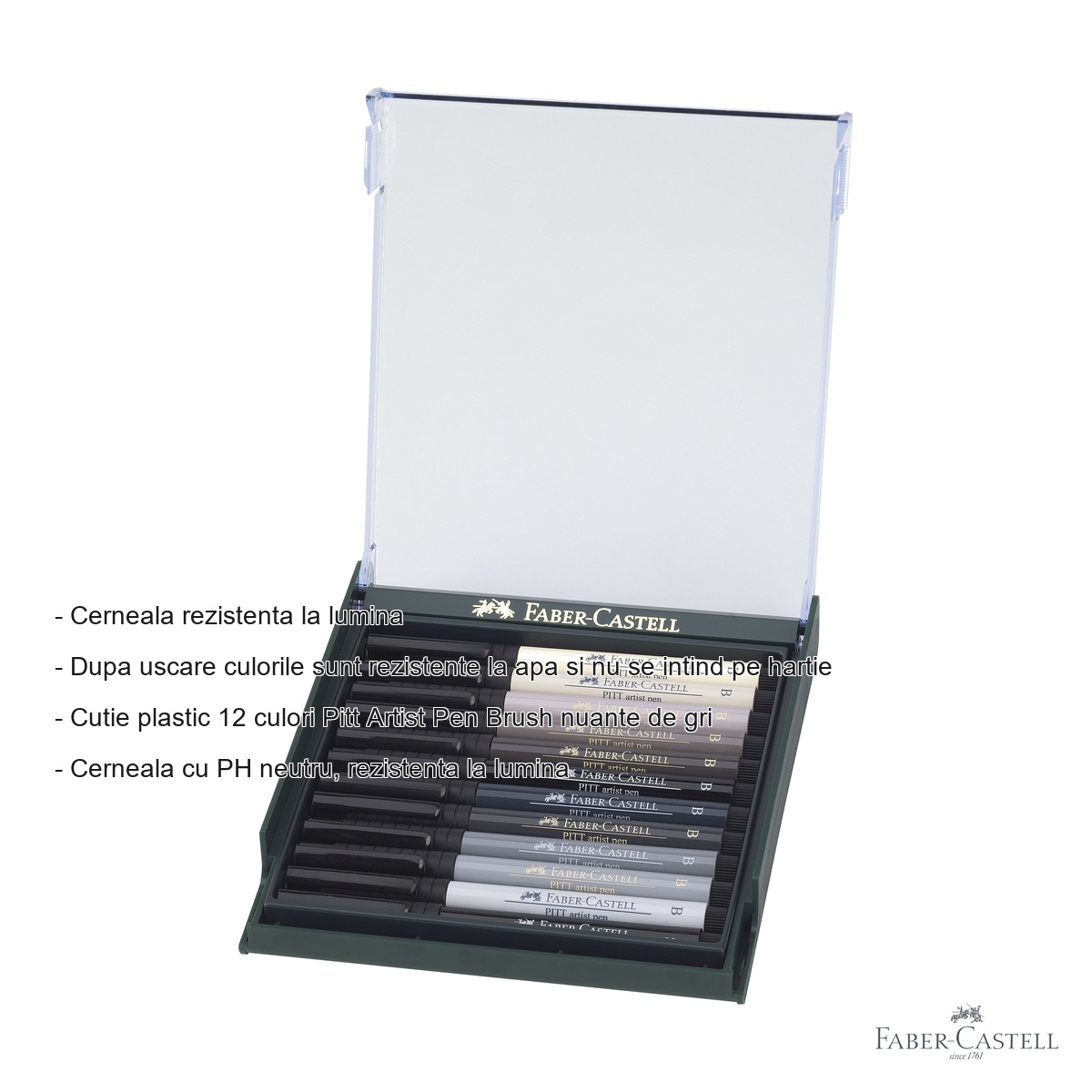 Set 12 markere Faber-Castell Pitt Artist Pen Brush, nuante de gri, pentru schite si ilustratie [1]