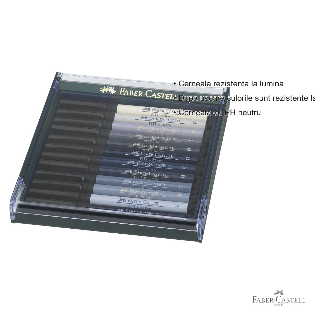 Set 12 markere Faber-Castell Pitt Artist Pen Brush, nuante de gri, pentru schite si ilustratie [2]