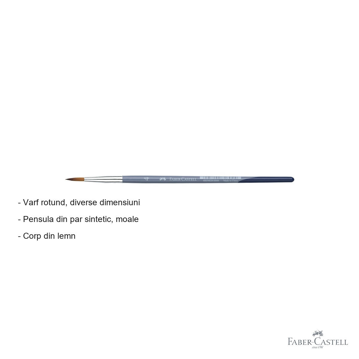 Pensula nr. 4 varf rotund Faber-Castell Creative Studio, par sintetic moale, pentru acuarela si culori solubile in apa [1]