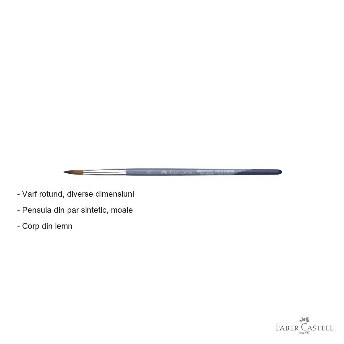 Pensula nr. 6 varf rotund Faber-Castell Creative Studio, par sintetic moale, pentru acuarela si culori solubile in apa [1]