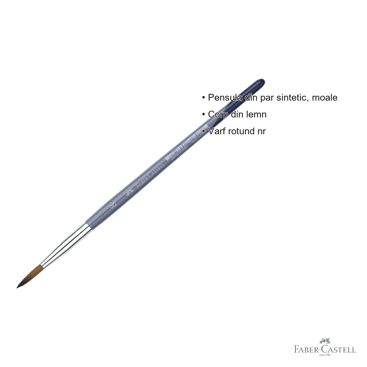 Pensula Faber-Castell Creative Studio, varf rotund nr. 8, par sintetic moale, pentru desen si pictura [2]