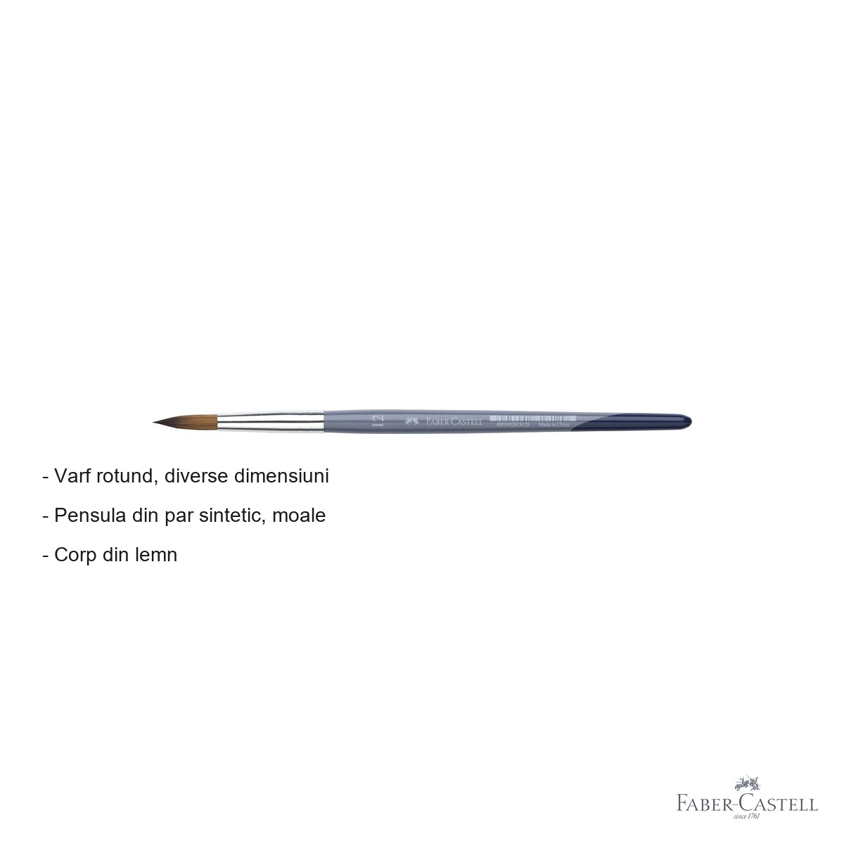 Pensula nr. 12 varf rotund Faber-Castell Creative Studio, par sintetic moale, pentru acuarela si culori solubile in apa [1]