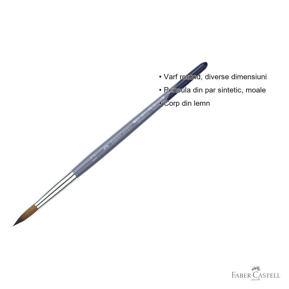 Pensula nr. 12 varf rotund Faber-Castell Creative Studio, par sintetic moale, pentru acuarela si culori solubile in apa [2]
