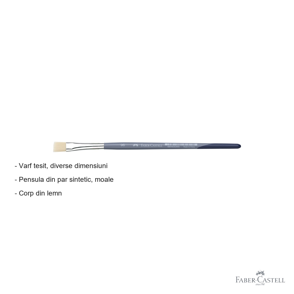 Pensula nr. 8 varf tesit Faber-Castell Creative Studio, par sintetic moale, pentru acuarela si culori solubile in apa [1]