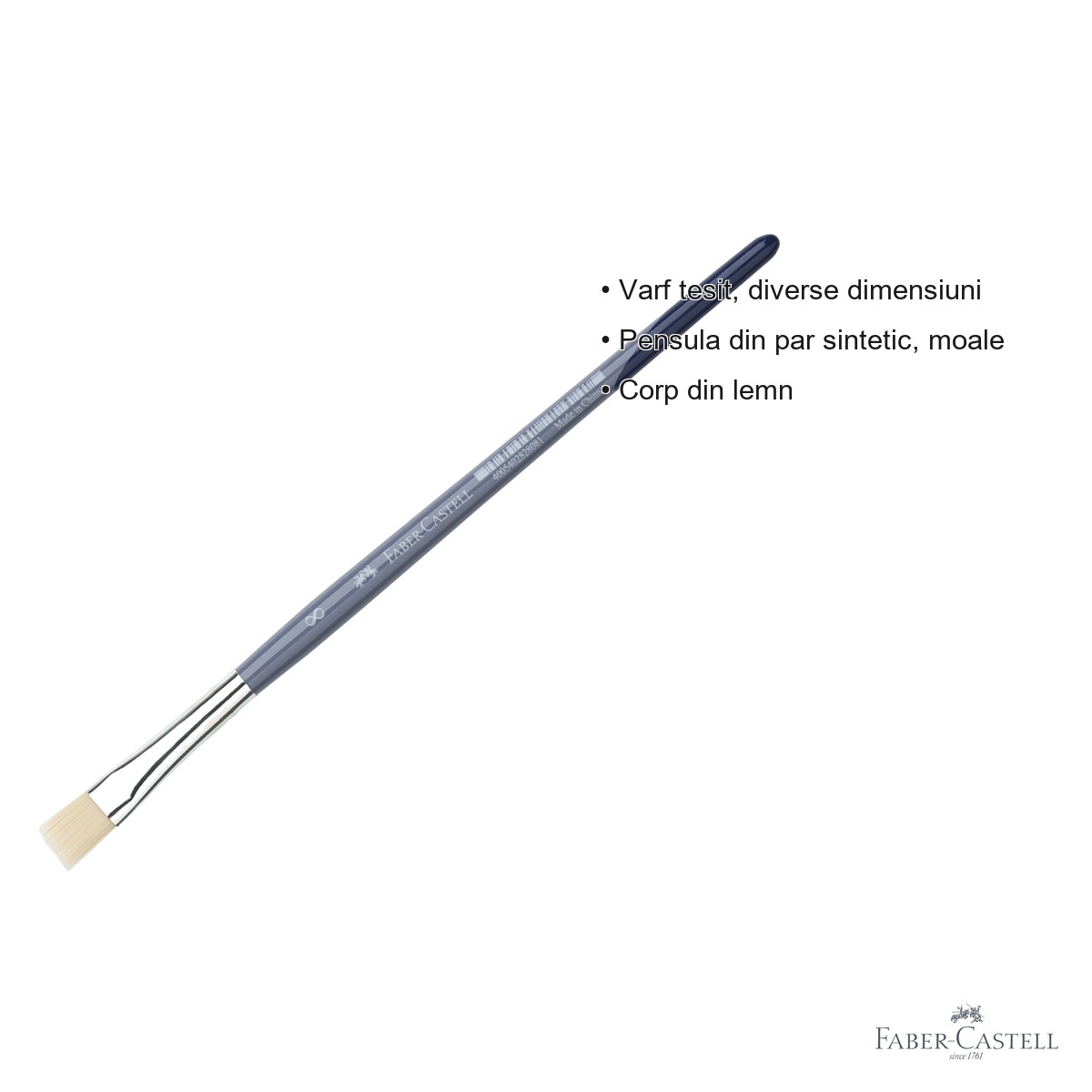 Pensula nr. 8 varf tesit Faber-Castell Creative Studio, par sintetic moale, pentru acuarela si culori solubile in apa [2]