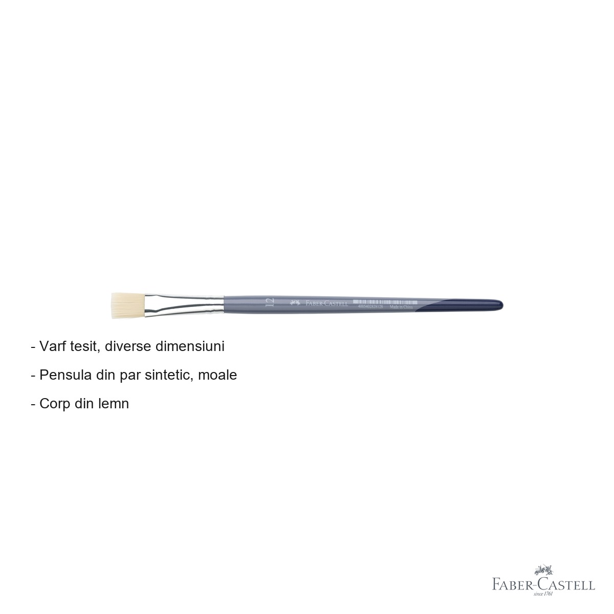 Pensula varf tesit nr. 12 Faber-Castell Creative Studio, par sintetic moale, pentru acuarela si culori solubile [1]