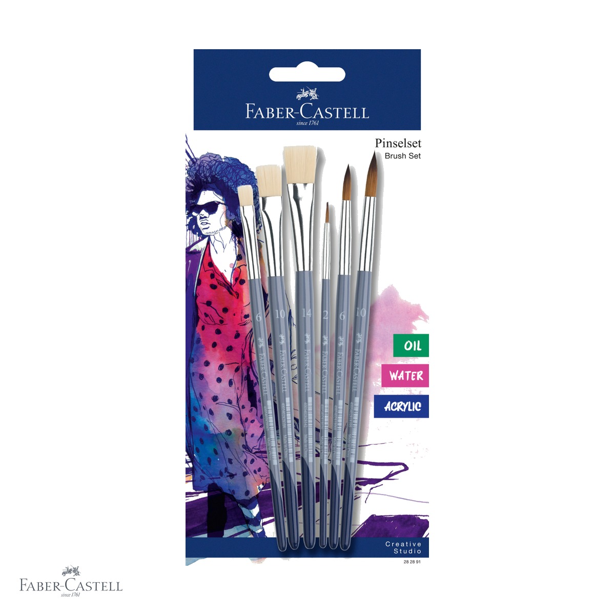 Pensule - Set 6 pensule Faber-Castell Creative Studio, rotunde si plate, peri sintetici, pentru artisti incepatori si profesionisti