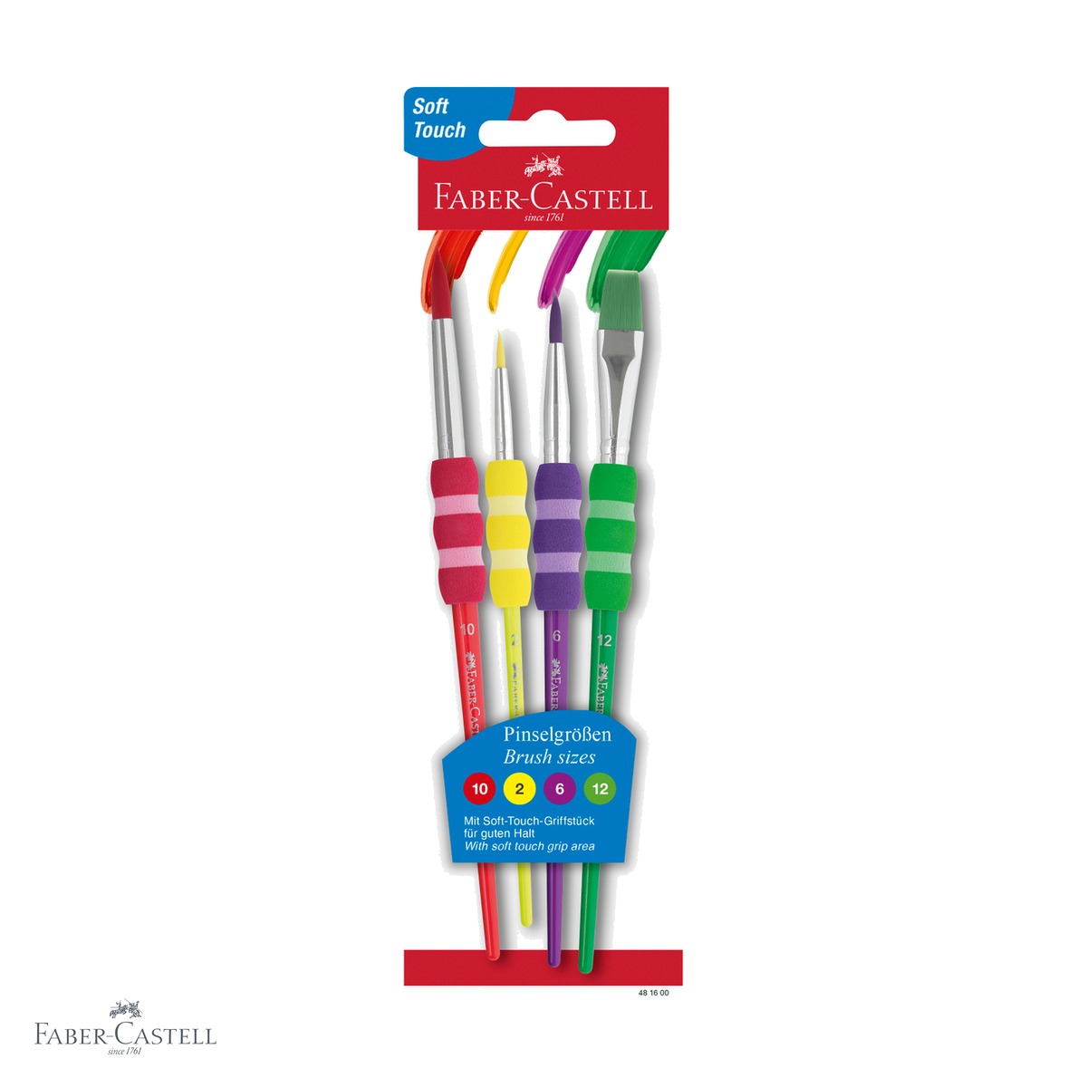 Pensule - Set 4 pensule Faber-Castell Soft Touch, par sintetic, grip moale, pentru scoala