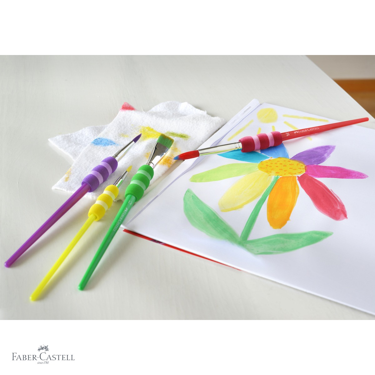 Set 4 pensule Faber-Castell Soft Touch, par sintetic, grip moale, pentru scoala [3]