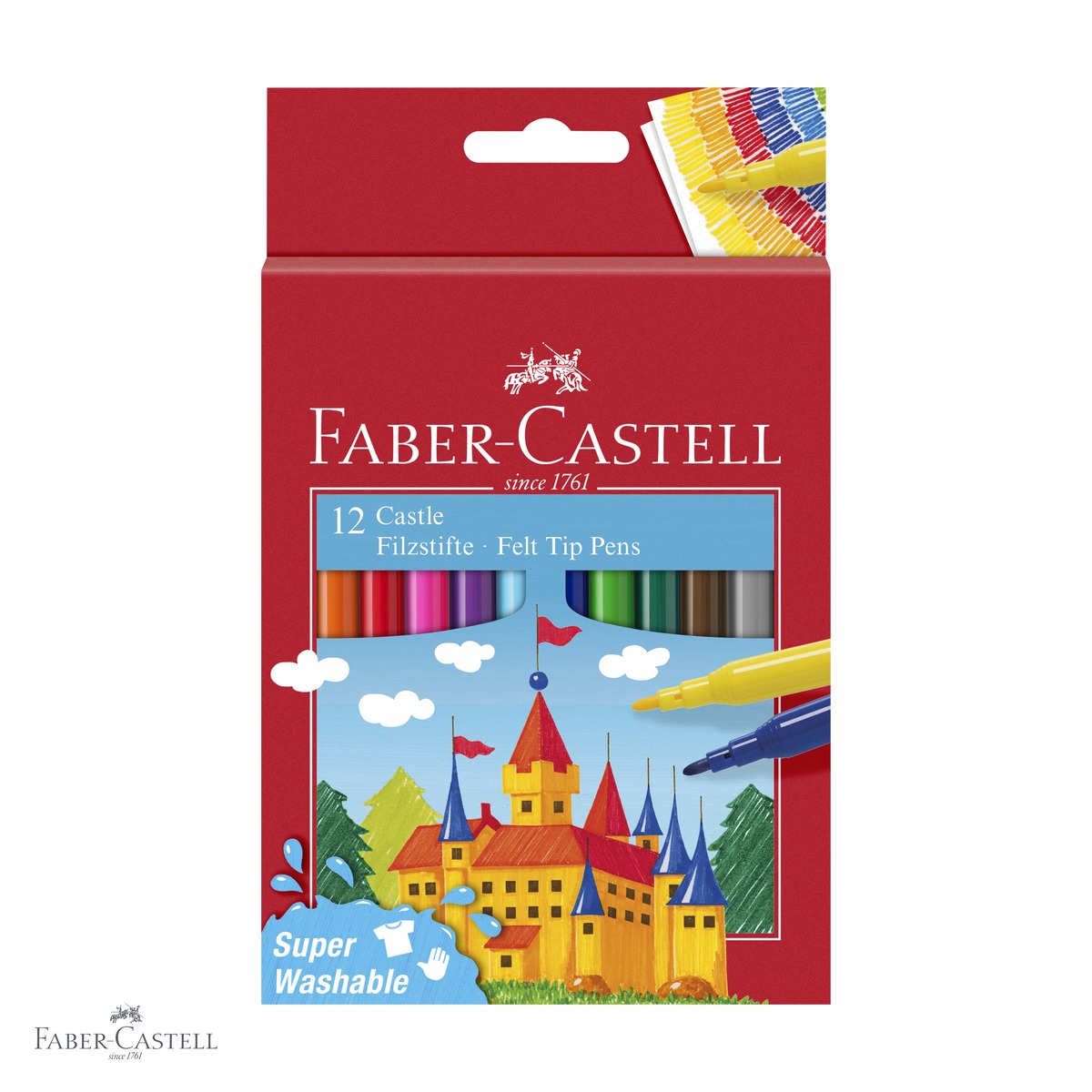 Carioci - Set 12 carioci Faber-Castell, superlavabile, cerneala pe baza de apa, pentru copii