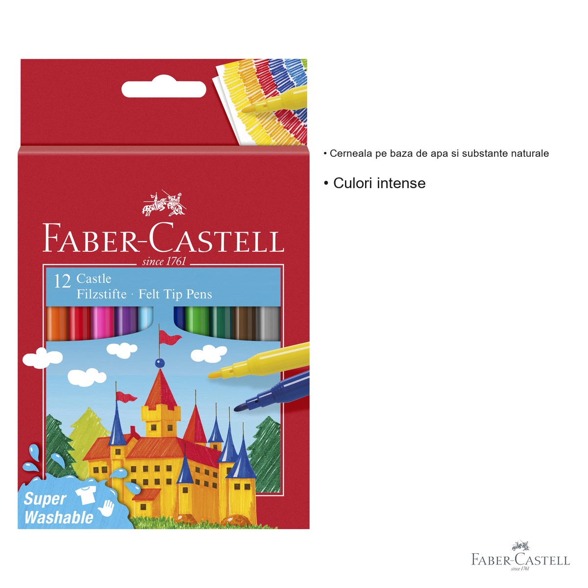 Set 12 carioci Faber-Castell, superlavabile, cerneala pe baza de apa, pentru copii [2]
