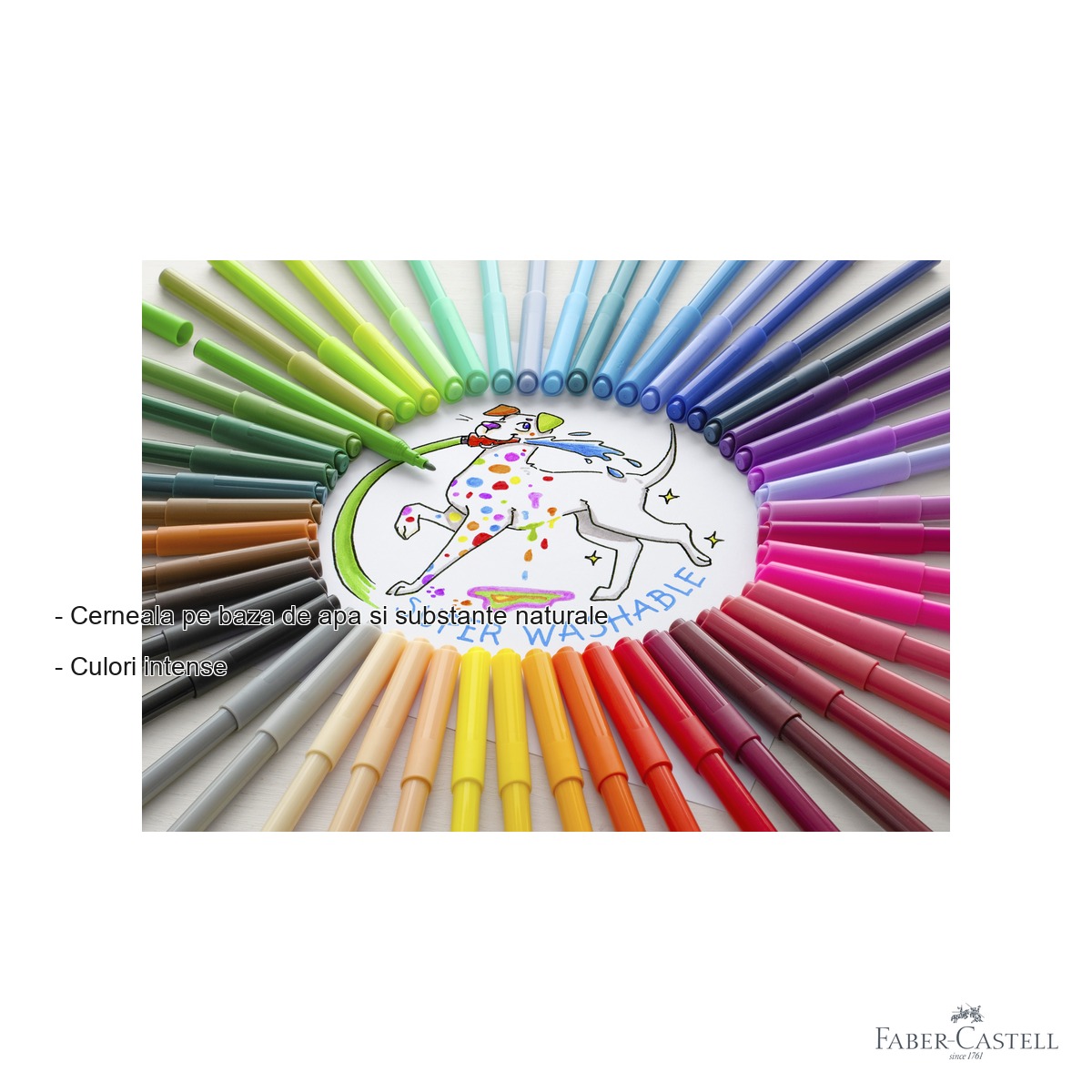 Set 24 carioci Faber-Castell, superlavabile, cerneala pe baza de apa, pentru copii [1]