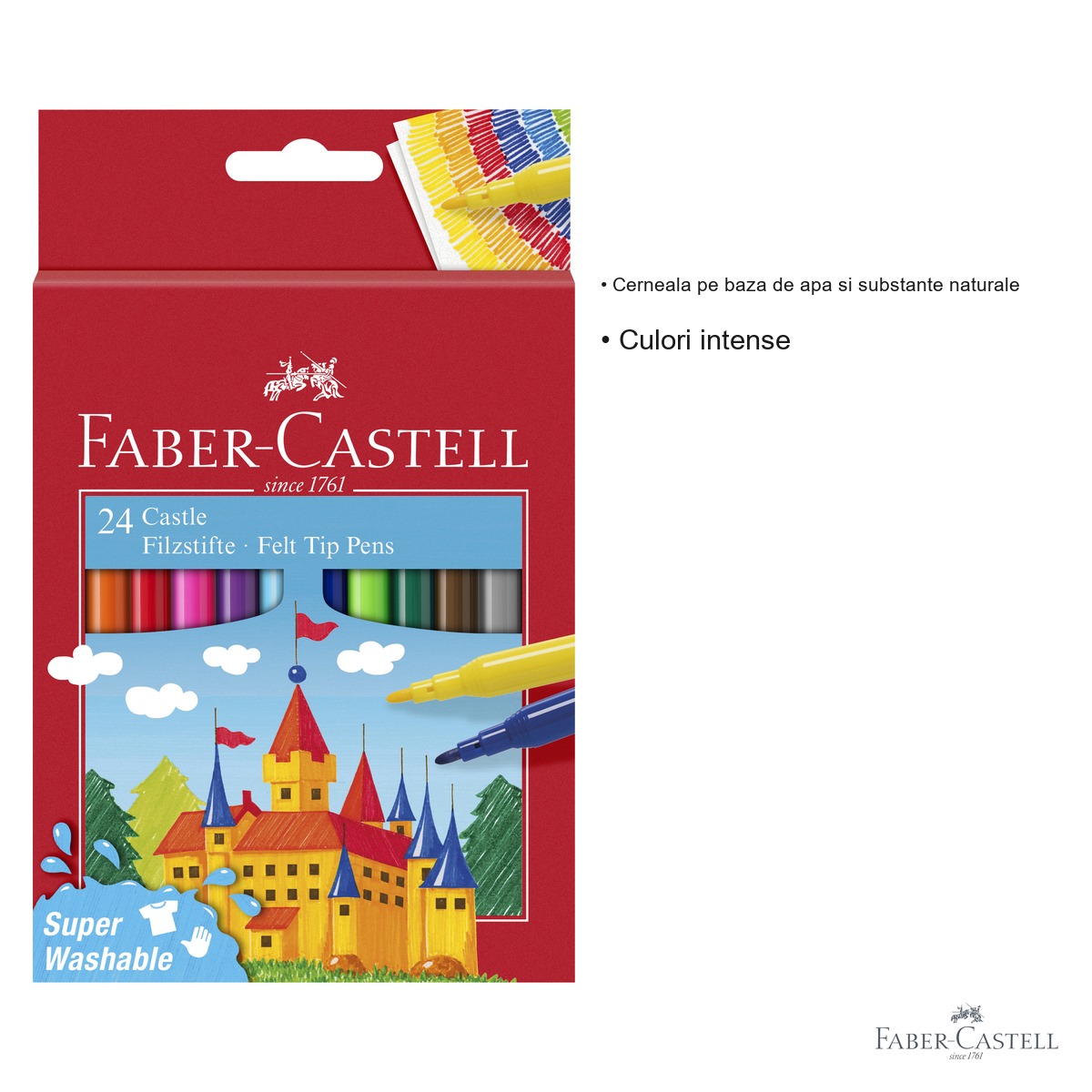 Set 24 carioci Faber-Castell, superlavabile, cerneala pe baza de apa, pentru copii [2]