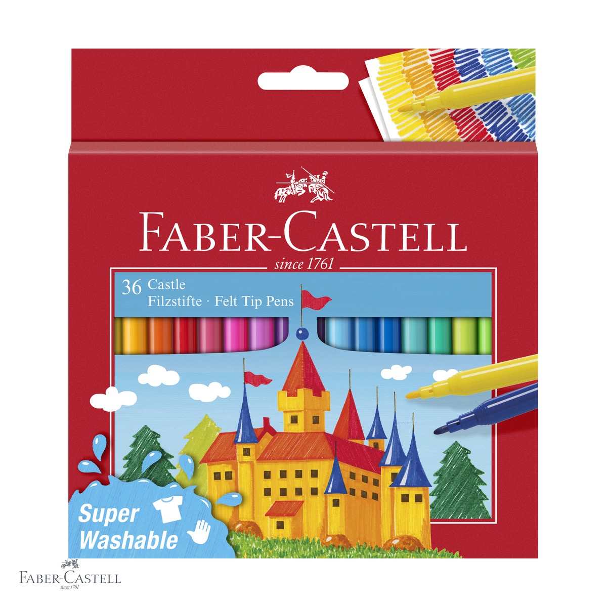 Carioci - Set 36 carioci Faber-Castell, varf subtire, cerneala pe baza de apa, pentru copii si scoala